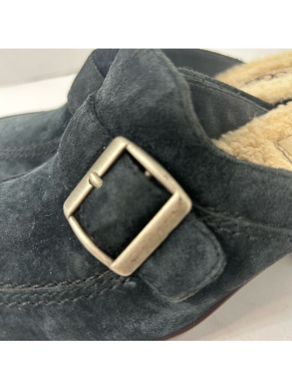 UGG Women’s Clogs 5 Suede Blue 3.5 UK 36 EU Heeled Sheepkin Lined - Picture 4 of 8